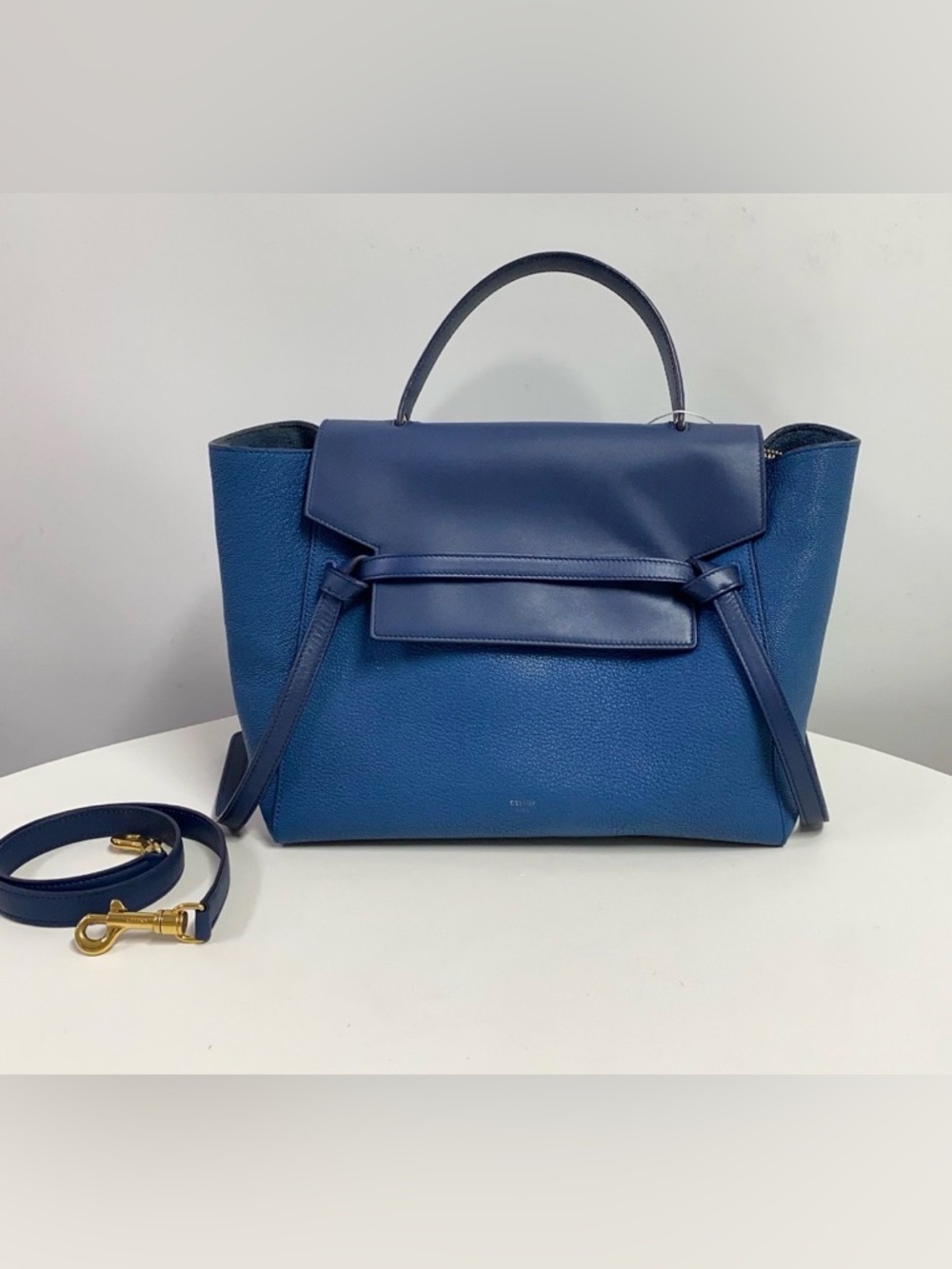 Celine Belt Bag – Blue Grained Leather – Top Handle + Strap - With COA